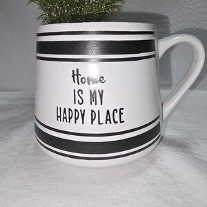 Charming White and Black Mug - Home Is My Happy Place
